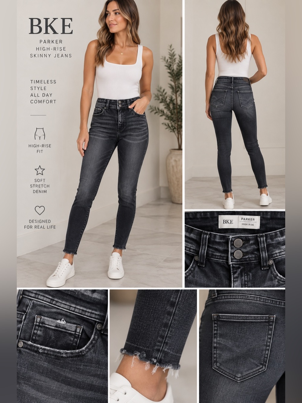 BKE Parker High-Rise Skinny Jeans in Washed Black size 31